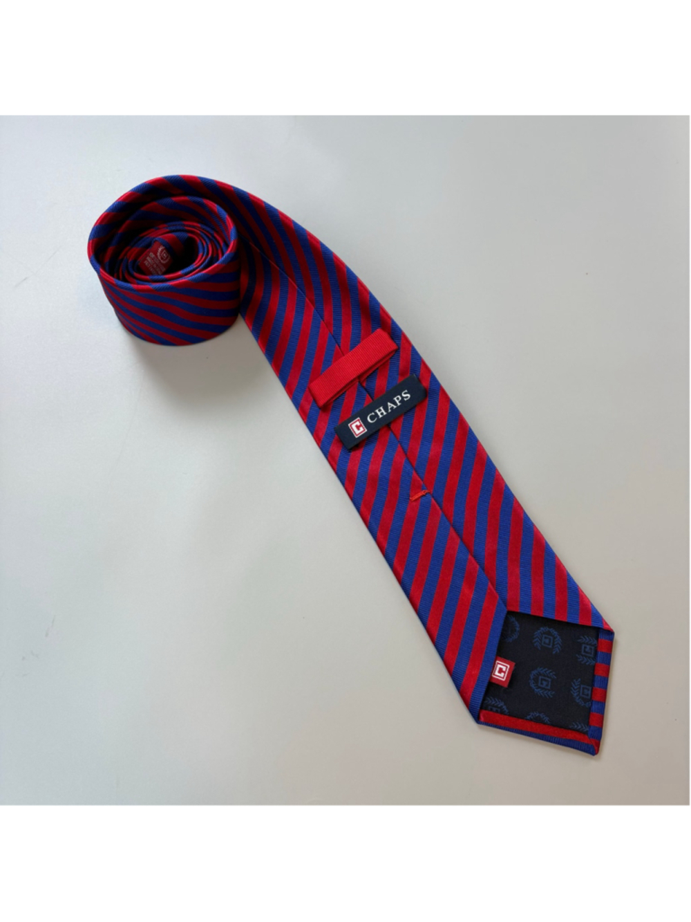 Chaps Tie Silk Striped Red Blue Classic Preppy